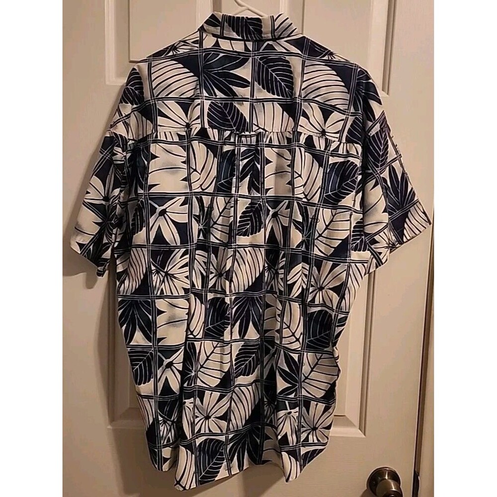 Chaps Ralph Lauren Mens XL Button Up Hawaiian Shirt Blue White Short Sleeve - Picture 2 of 7